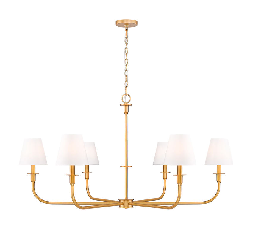 Z-Lite Tova 49" 6-Light Rubbed Brass Steel Frame White Fabric Shade Chandelier