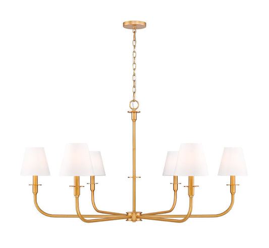 Z-Lite Tova 49" 6-Light Rubbed Brass Steel Frame White Fabric Shade Chandelier