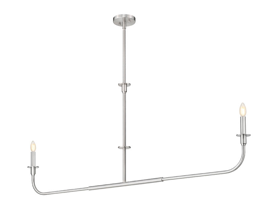 Z-Lite Tova 64" 2-Light Brushed Nickel Steel Frame White Fabric Shade Linear Chandelier