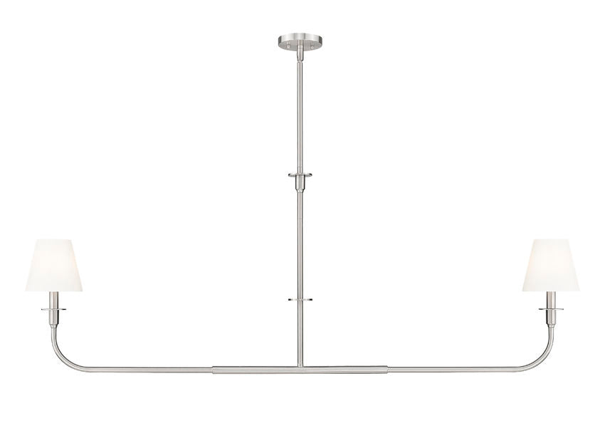 Z-Lite Tova 64" 2-Light Brushed Nickel Steel Frame White Fabric Shade Linear Chandelier