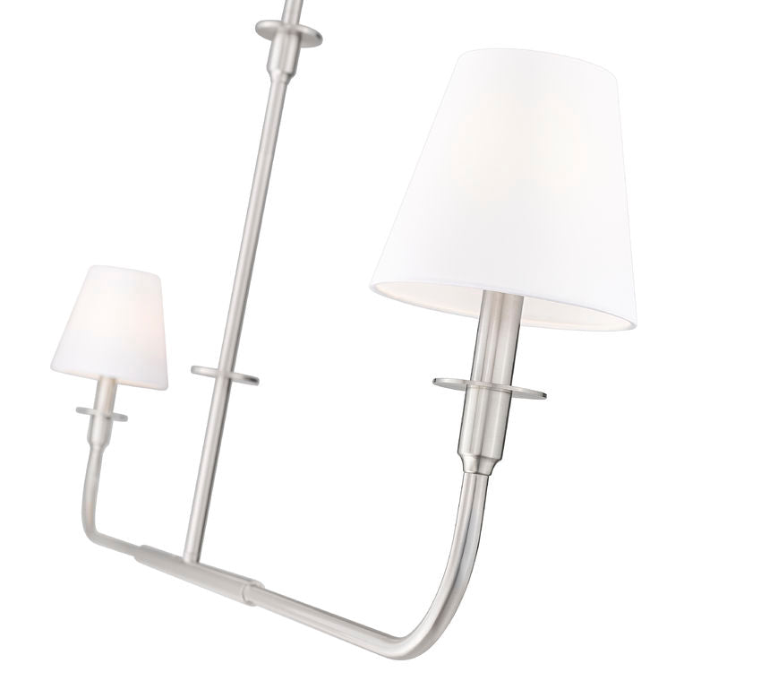 Z-Lite Tova 64" 2-Light Brushed Nickel Steel Frame White Fabric Shade Linear Chandelier