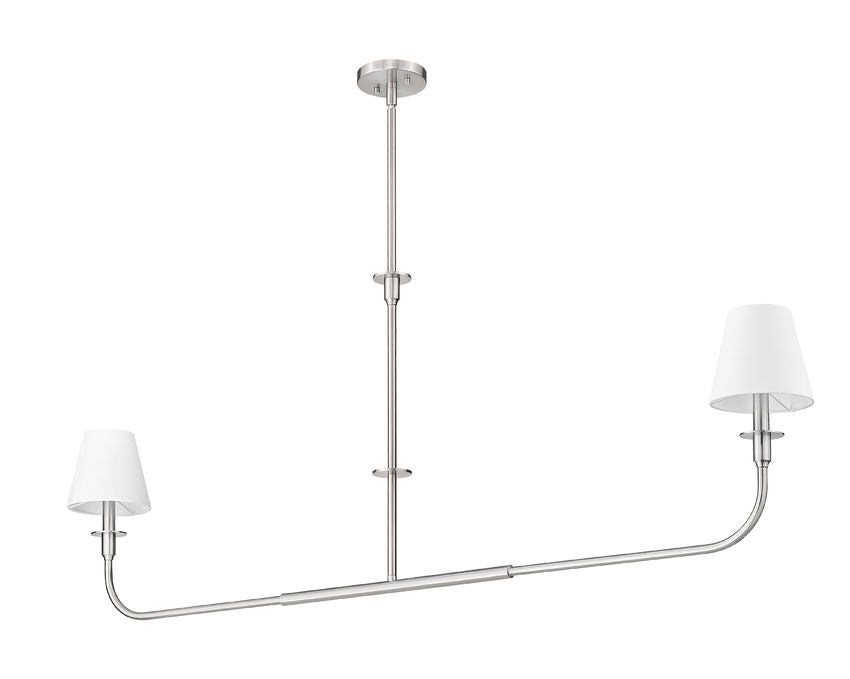 Z-Lite Tova 64" 2-Light Brushed Nickel Steel Frame White Fabric Shade Linear Chandelier