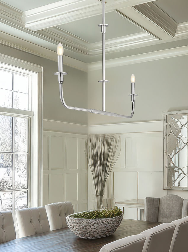Z-Lite Tova 64" 2-Light Brushed Nickel Steel Frame White Fabric Shade Linear Chandelier