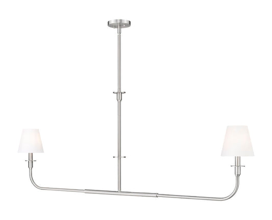 Z-Lite Tova 64" 2-Light Brushed Nickel Steel Frame White Fabric Shade Linear Chandelier
