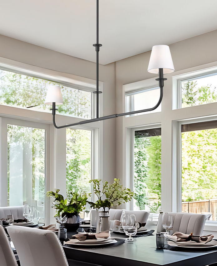Z-Lite Tova 64" 2-Light Matte Black Steel Frame White Fabric Shade Linear Chandelier