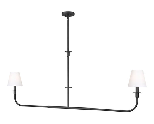 Z-Lite Tova 64" 2-Light Matte Black Steel Frame White Fabric Shade Linear Chandelier