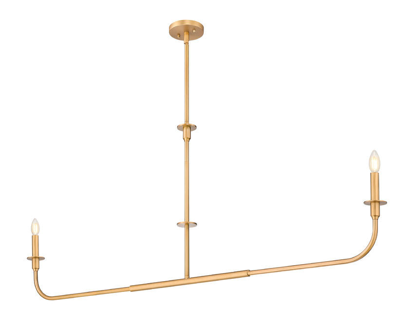 Z-Lite Tova 64" 2-Light Rubbed Brass Steel Frame White Fabric Shade Linear Chandelier