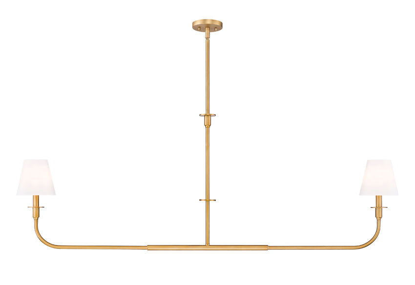 Z-Lite Tova 64" 2-Light Rubbed Brass Steel Frame White Fabric Shade Linear Chandelier