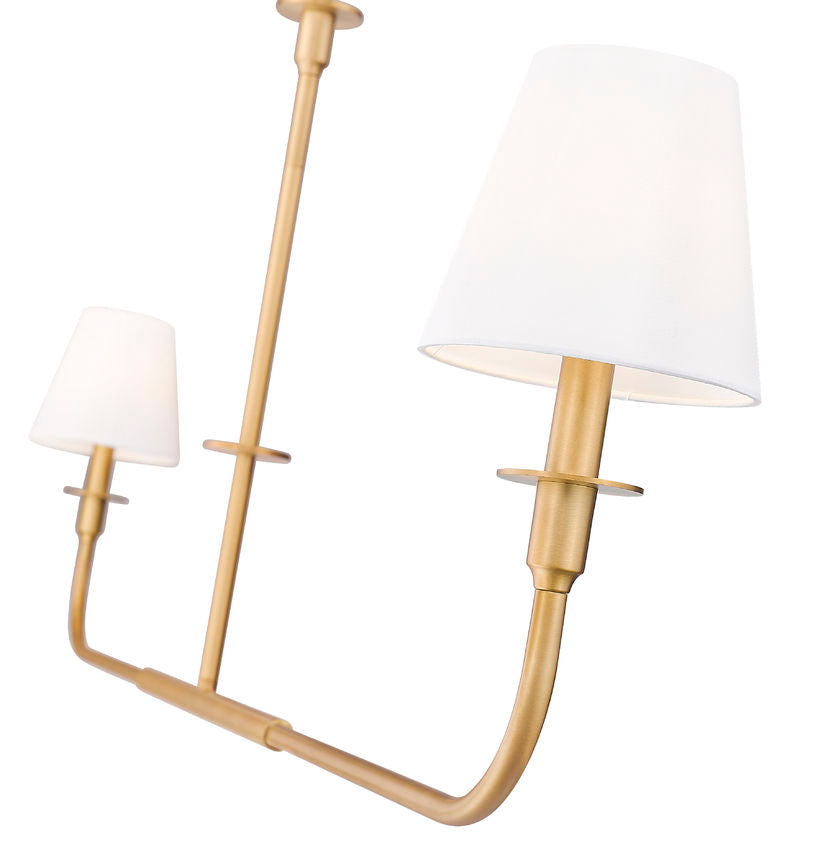 Z-Lite Tova 64" 2-Light Rubbed Brass Steel Frame White Fabric Shade Linear Chandelier