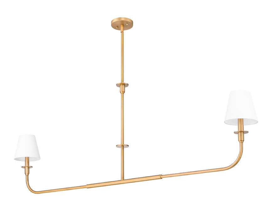 Z-Lite Tova 64" 2-Light Rubbed Brass Steel Frame White Fabric Shade Linear Chandelier