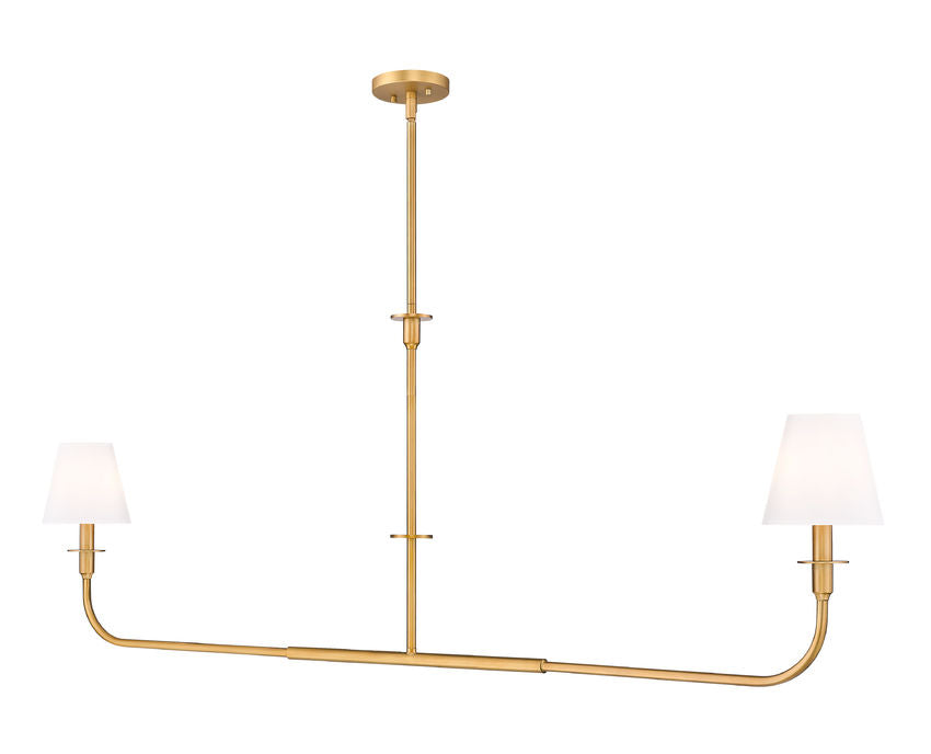 Z-Lite Tova 64" 2-Light Rubbed Brass Steel Frame White Fabric Shade Linear Chandelier