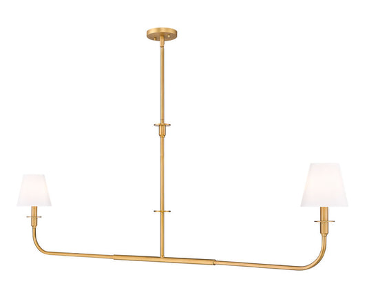Z-Lite Tova 64" 2-Light Rubbed Brass Steel Frame White Fabric Shade Linear Chandelier