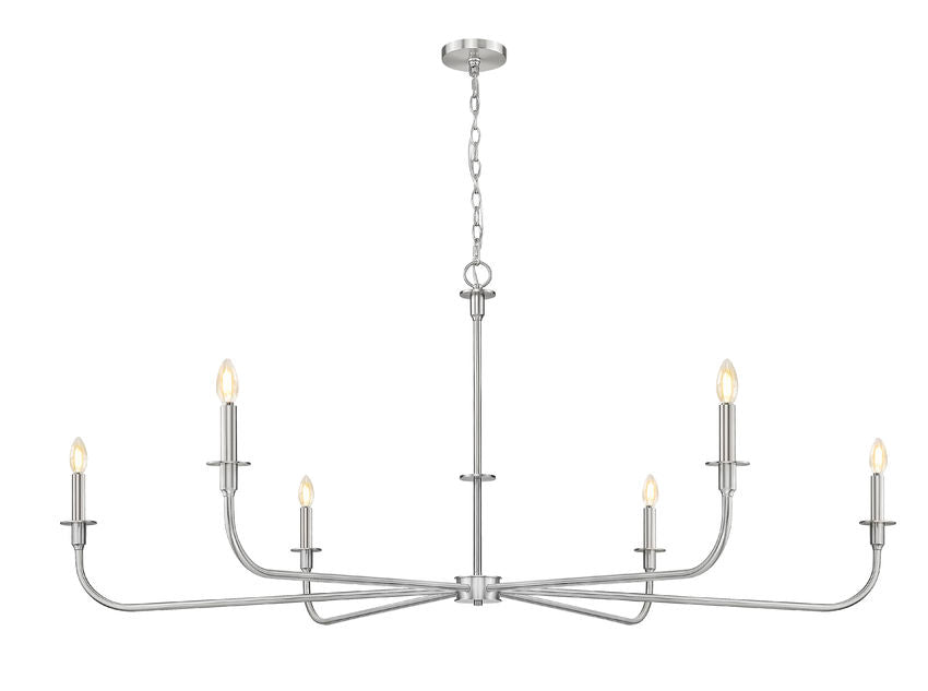 Z-Lite Tova 66" 6-Light Brushed Nickel Steel Frame White Fabric Shade Chandelier