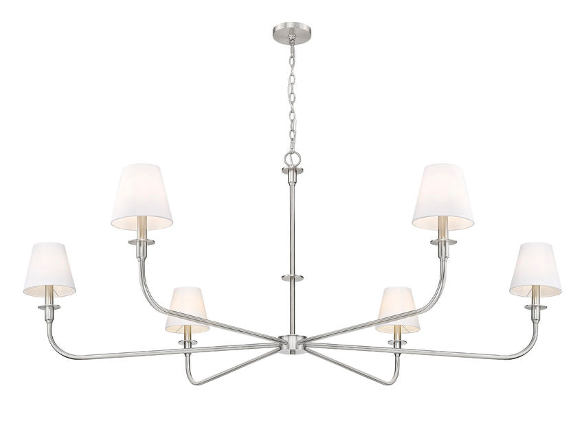 Z-Lite Tova 66" 6-Light Brushed Nickel Steel Frame White Fabric Shade Chandelier