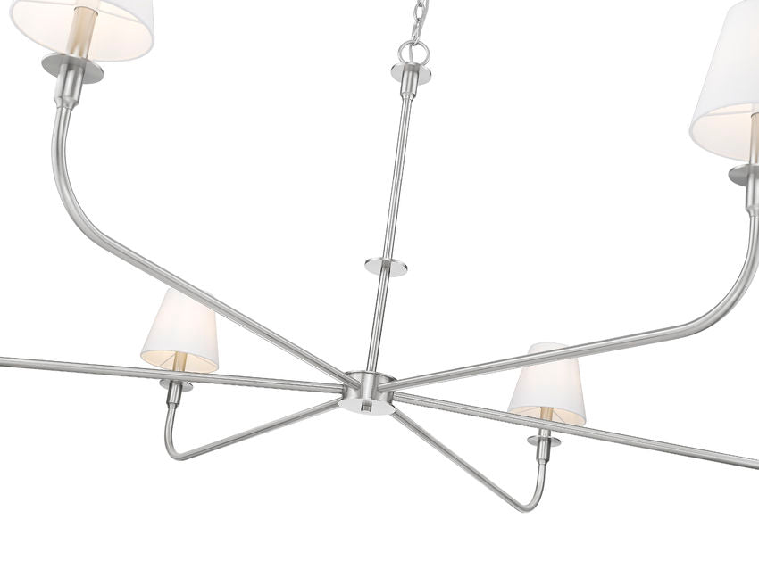 Z-Lite Tova 66" 6-Light Brushed Nickel Steel Frame White Fabric Shade Chandelier