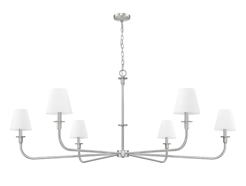 Z-Lite Tova 66" 6-Light Brushed Nickel Steel Frame White Fabric Shade Chandelier