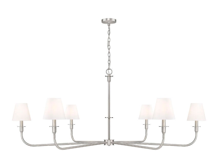 Z-Lite Tova 66" 6-Light Brushed Nickel Steel Frame White Fabric Shade Chandelier
