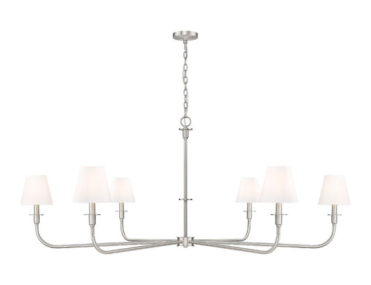 Z-Lite Tova 66" 6-Light Brushed Nickel Steel Frame White Fabric Shade Chandelier