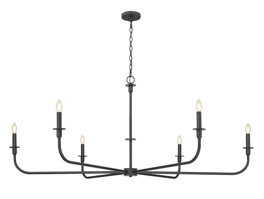 Z-Lite Tova 66" 6-Light Matte Black Steel Frame White Fabric Shade Chandelier
