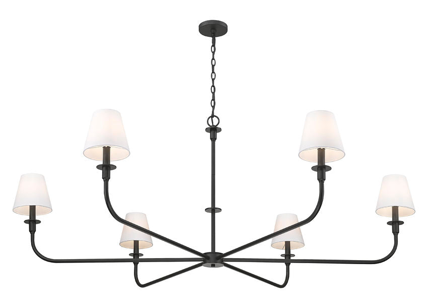 Z-Lite Tova 66" 6-Light Matte Black Steel Frame White Fabric Shade Chandelier