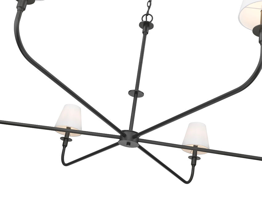 Z-Lite Tova 66" 6-Light Matte Black Steel Frame White Fabric Shade Chandelier