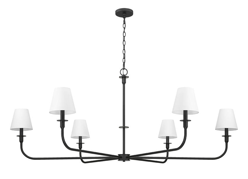 Z-Lite Tova 66" 6-Light Matte Black Steel Frame White Fabric Shade Chandelier