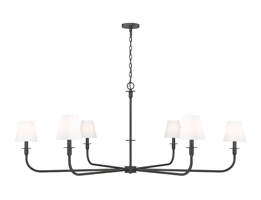 Z-Lite Tova 66" 6-Light Matte Black Steel Frame White Fabric Shade Chandelier