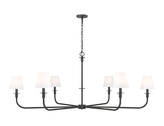 Z-Lite Tova 66" 6-Light Matte Black Steel Frame White Fabric Shade Chandelier