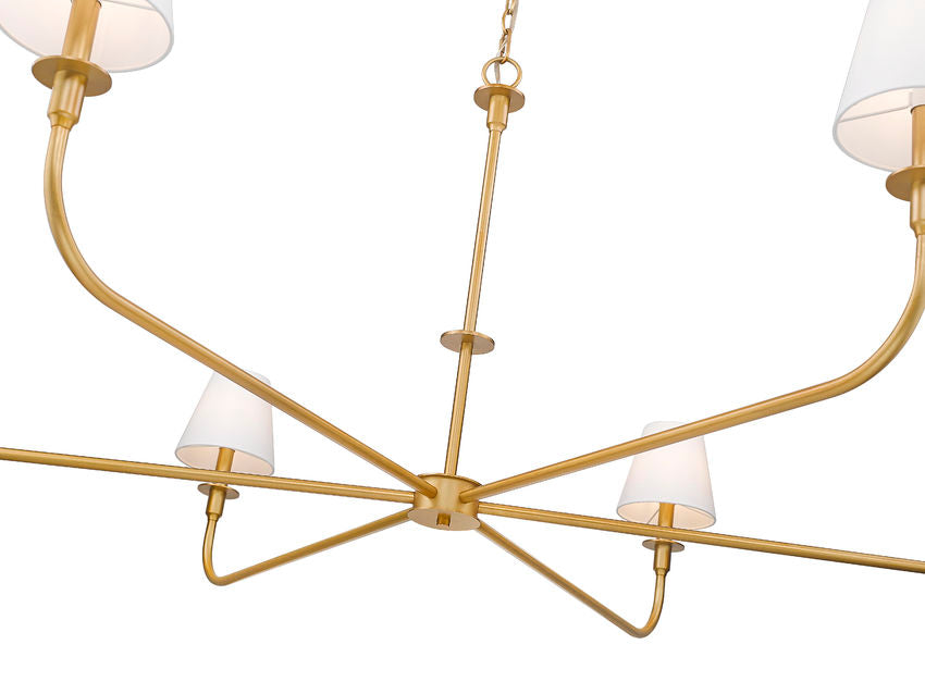 Z-Lite Tova 66" 6-Light Rubbed Brass Steel Frame White Fabric Shade Chandelier