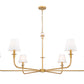 Z-Lite Tova 66" 6-Light Rubbed Brass Steel Frame White Fabric Shade Chandelier