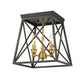 Z-Lite Trestle 11" 3-Light Matte Black and Olde Brass Steel Flush Mount Lighting