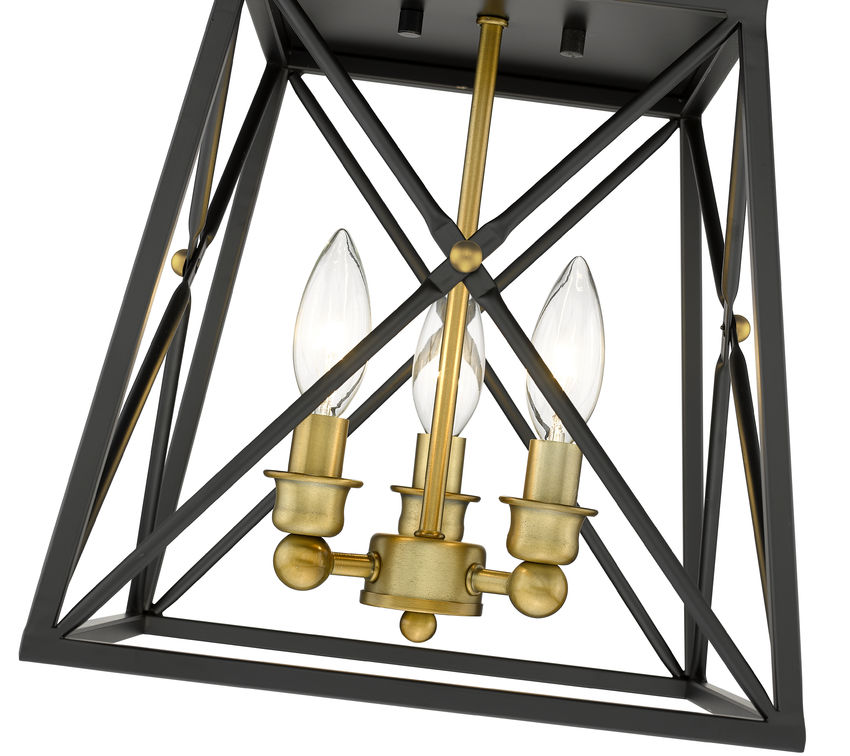 Z-Lite Trestle 11" 3-Light Matte Black and Olde Brass Steel Flush Mount Lighting