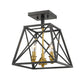 Z-Lite Trestle 11" 3-Light Matte Black and Olde Brass Steel Semi Flush Mount