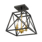 Z-Lite Trestle 11" 3-Light Matte Black and Olde Brass Steel Semi Flush Mount