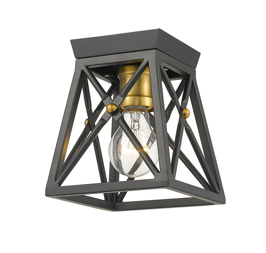 Z-Lite Trestle 6" 1-Light Matte Black and Olde Brass Steel Flush Mount Lighting