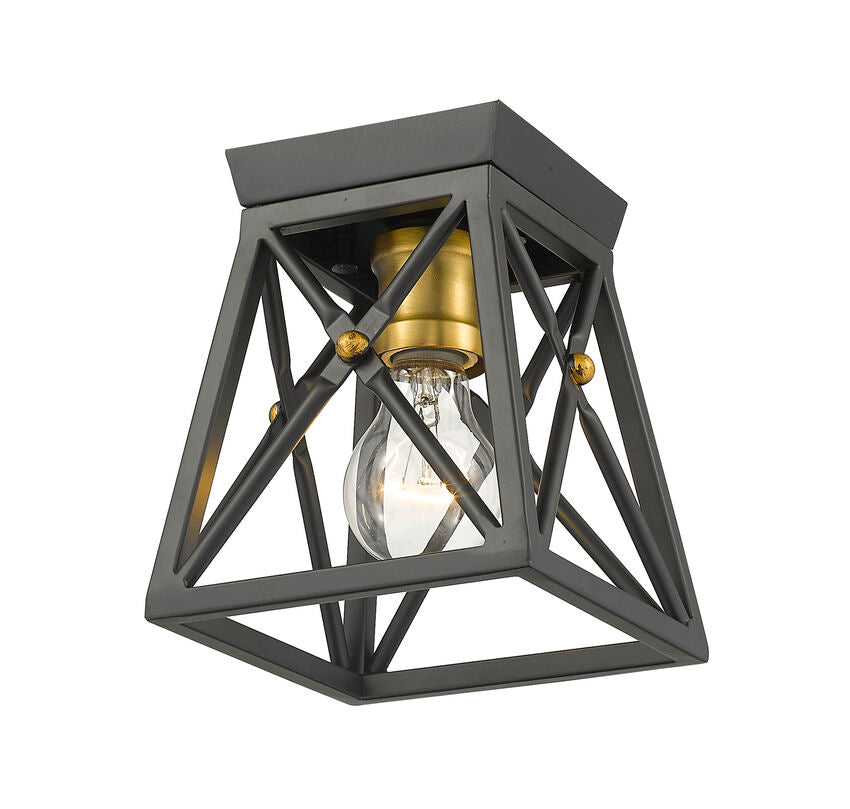 Z-Lite Trestle 6" 1-Light Matte Black and Olde Brass Steel Flush Mount Lighting