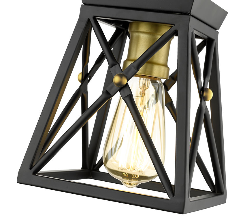 Z-Lite Trestle 6" 1-Light Matte Black and Olde Brass Steel Flush Mount Lighting