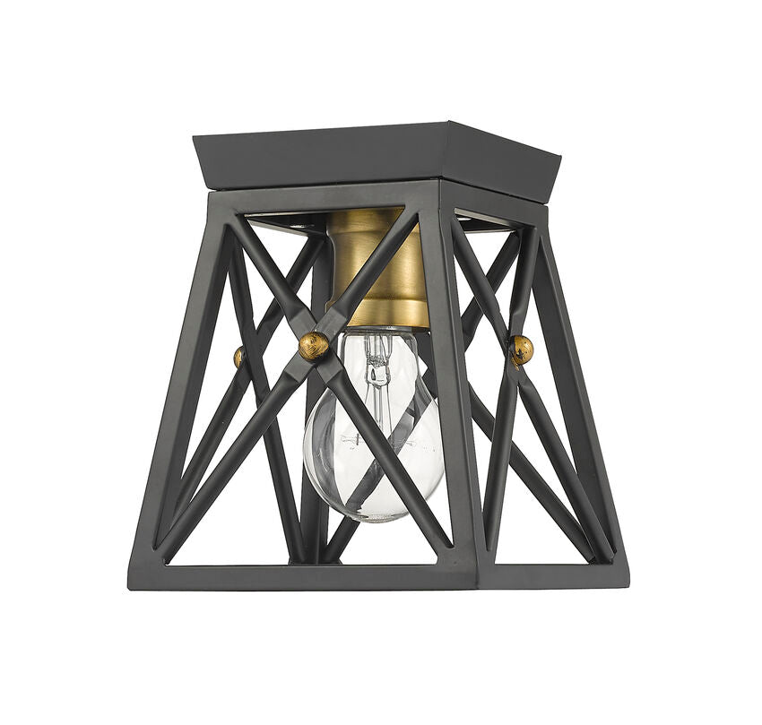 Z-Lite Trestle 6" 1-Light Matte Black and Olde Brass Steel Flush Mount Lighting