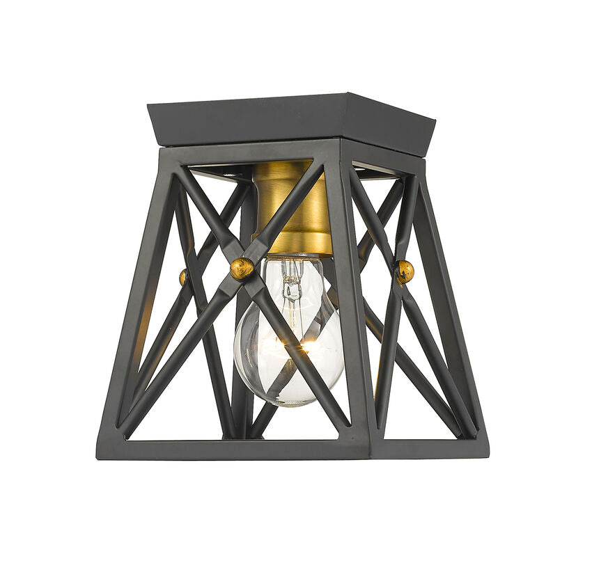 Z-Lite Trestle 6" 1-Light Matte Black and Olde Brass Steel Flush Mount Lighting