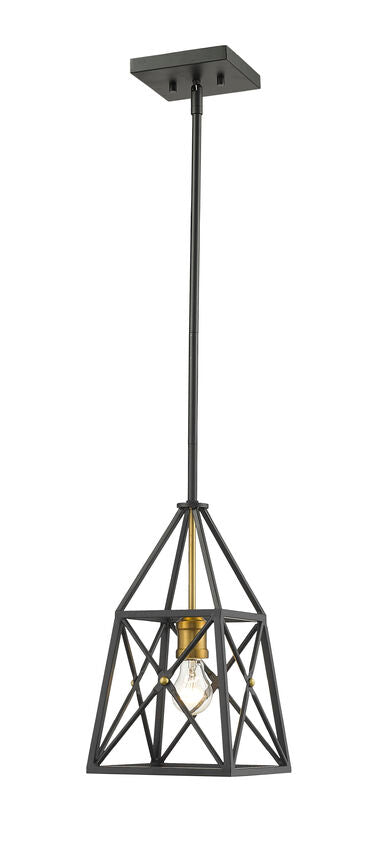 Z-Lite Trestle 8" 1-Light Matte Black and Olde Brass Steel Mini Pendant Light