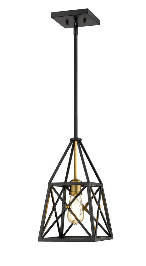 Z-Lite Trestle 8" 1-Light Matte Black and Olde Brass Steel Mini Pendant Light