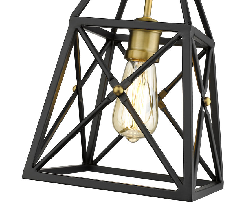 Z-Lite Trestle 8" 1-Light Matte Black and Olde Brass Steel Mini Pendant Light