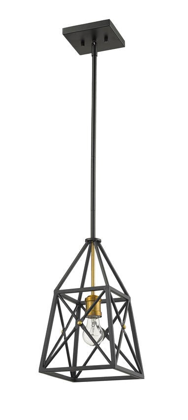 Z-Lite Trestle 8" 1-Light Matte Black and Olde Brass Steel Mini Pendant Light