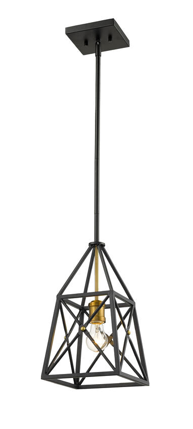 Z-Lite Trestle 8" 1-Light Matte Black and Olde Brass Steel Mini Pendant Light