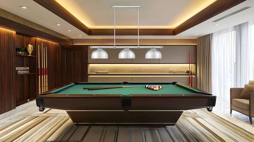 Z-Lite Vanguard 3050-3BN-D13BN 59" 3-Light Brushed Nickel Steel and Aluminum Frame Brushed Nickel Steel Shade Billiard Light