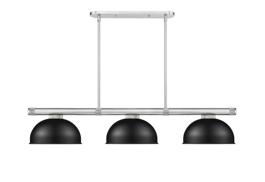 Z-Lite Vanguard 3050-3BN-D13MB 59" 3-Light Brushed Nickel Steel and Aluminum Frame Matte Black Steel Shade Billiard Light