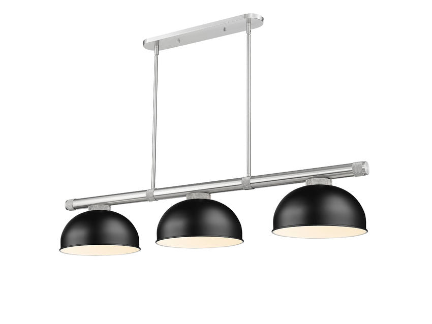 Z-Lite Vanguard 3050-3BN-D13MB 59" 3-Light Brushed Nickel Steel and Aluminum Frame Matte Black Steel Shade Billiard Light