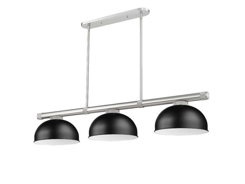 Z-Lite Vanguard 3050-3BN-D13MB 59" 3-Light Brushed Nickel Steel and Aluminum Frame Matte Black Steel Shade Billiard Light
