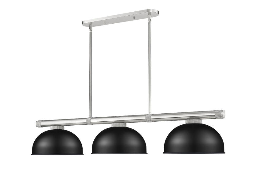 Z-Lite Vanguard 3050-3BN-D13MB 59" 3-Light Brushed Nickel Steel and Aluminum Frame Matte Black Steel Shade Billiard Light