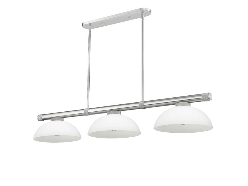 Z-Lite Vanguard 3050-3BN-DMO14 59" 3-Light Brushed Nickel Steel and Aluminum Frame Matte Opal Glass Shade Billiard Light